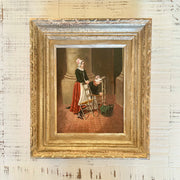 Thoughtful prayers- primitive oil painting in antique frame